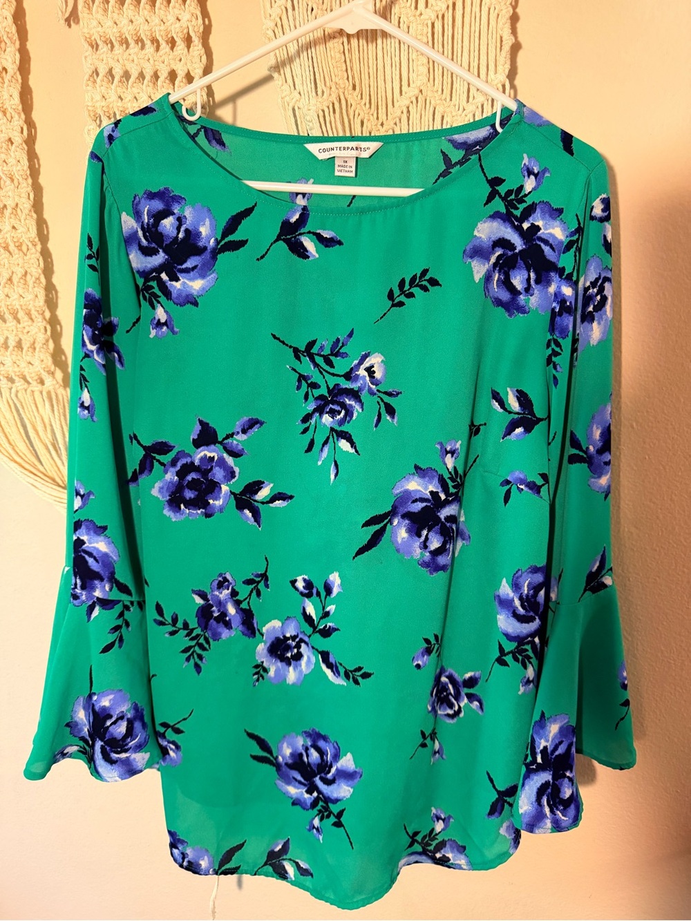 Counterparts Teal Green Floral Bell-Sleeve Blouse